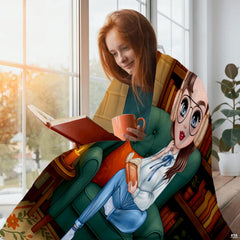 Personalized Cozy Room Sophia Bookworm Reading Girl Blanket - Book