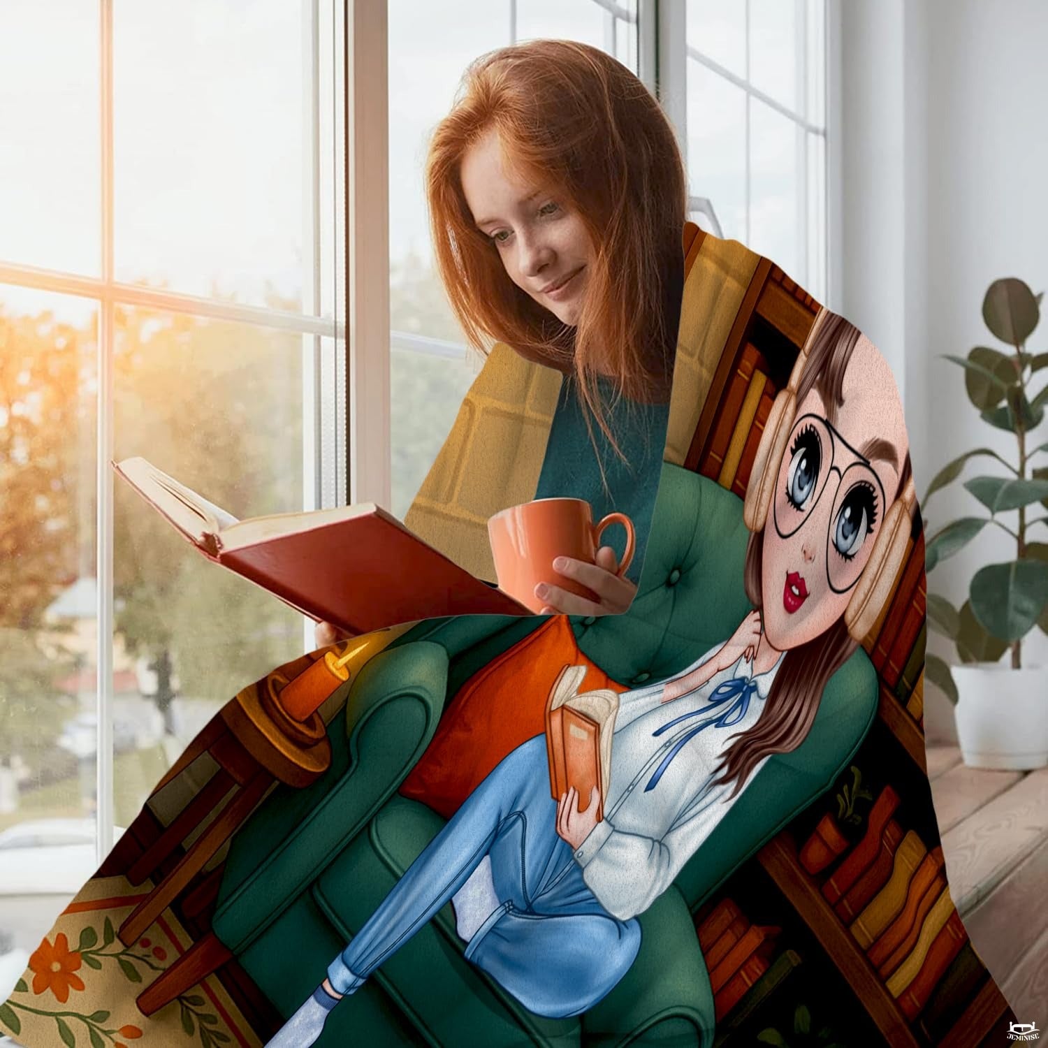 Personalized Cozy Room Sophia Bookworm Reading Girl Blanket - Book