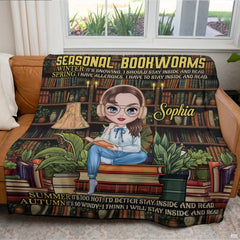 Personalized Seasonal Bookworms Sophia Reading Girl Throw Blanket