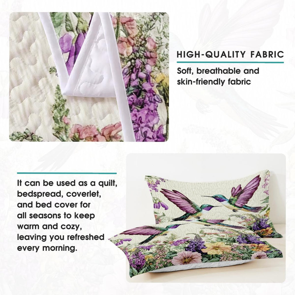 Two-bird wildflower artwork on coordinated bedding pieces
