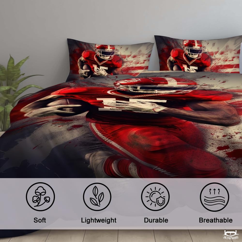 Custom American Sports Football Player Running with Ball Comforter
