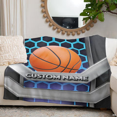 Bedroom styled with cyber honeycomb basketball throw blanket displayed across rustic bedding