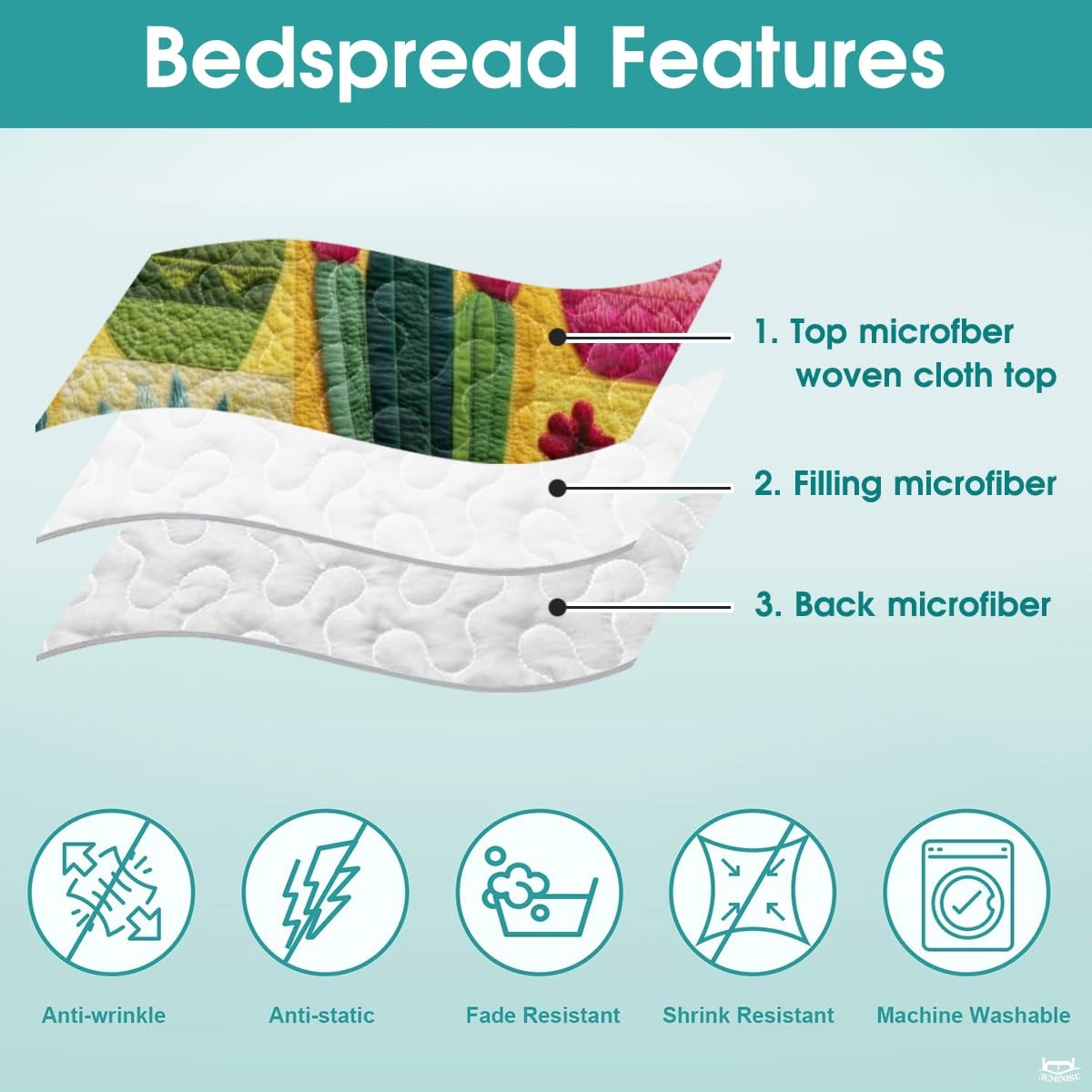 Personalized Vibrant Potted Cactus Garden Quilt Set, Machine Washable