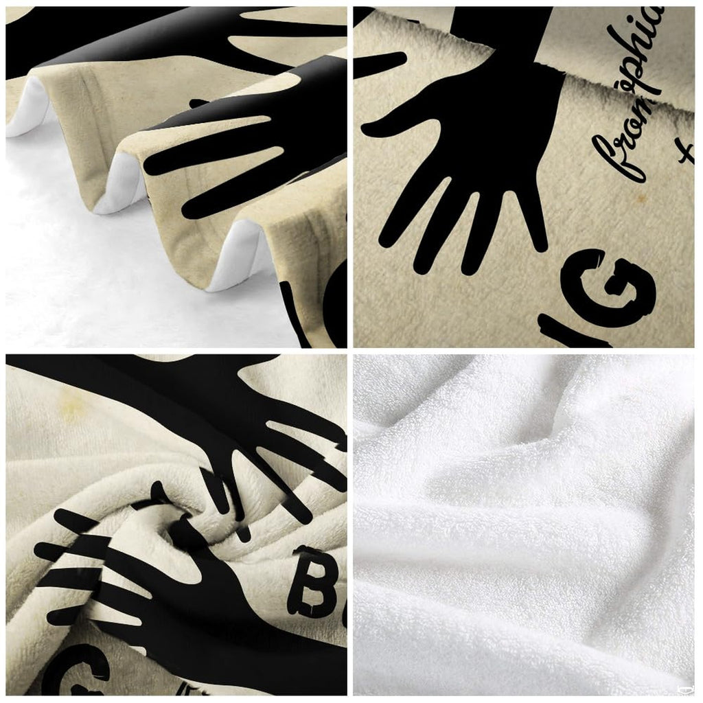 Four panel collage showing silhouette arms print and white reverse