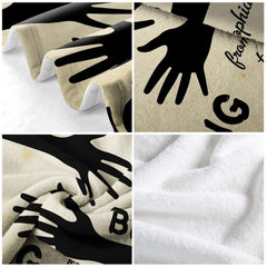 Four panel collage showing silhouette arms print and white reverse