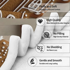 Decorated gingerbread houses and cookie figures on neutral background, view 5.