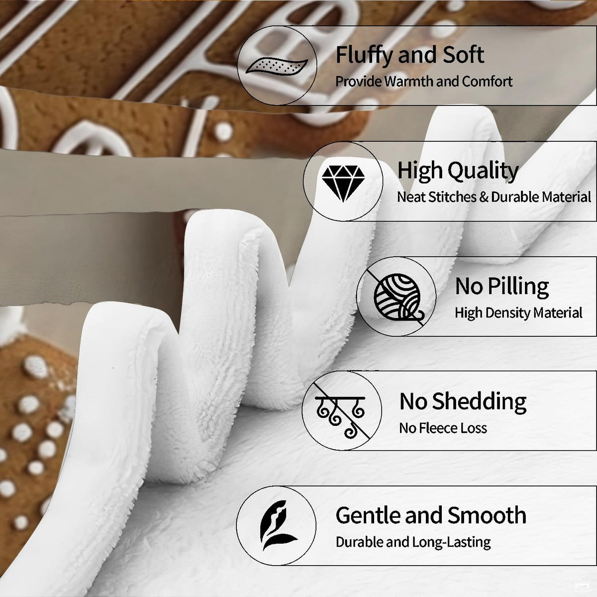 Decorated gingerbread houses and cookie figures on neutral background, view 5.