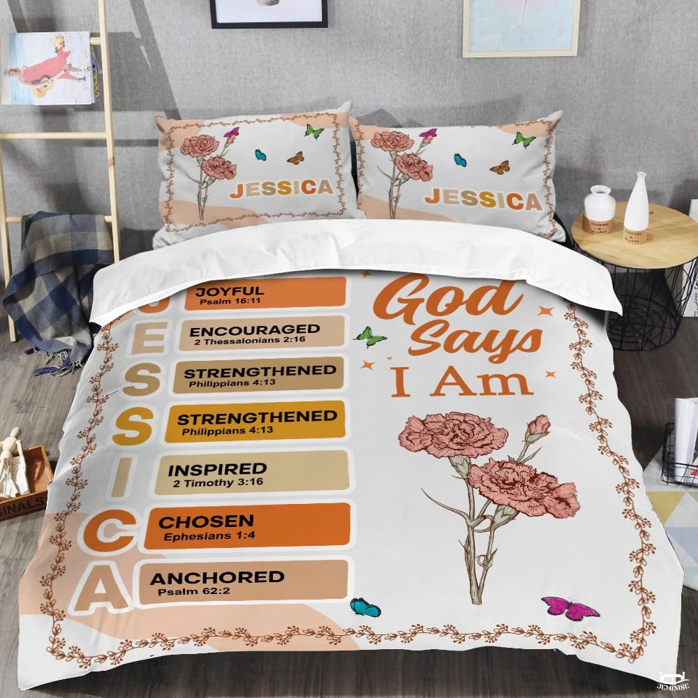Christian Bedding Set – Inspirational Bible Verse Comforter – Religious Bedding for Women, Faith Gift for Mom, Daughter, Sister, Birthday & Religious Gifts (God Says I am #2)