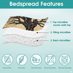 Celtic Tree of Life bedding styled near a vintage rustic bedside table.