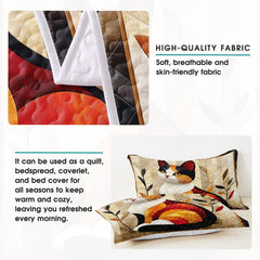 Cat Quilt Set - Cat Patchwork Style Printed Bedding, Animal Patchwork Bedset, Farmhouse Blanket with Pillowcases, Premium Quilt Pattern Bedding Set, Twin Full Queen Size
