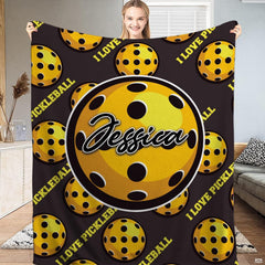 Yellow perforated pickleball pattern with central badge, view 2.