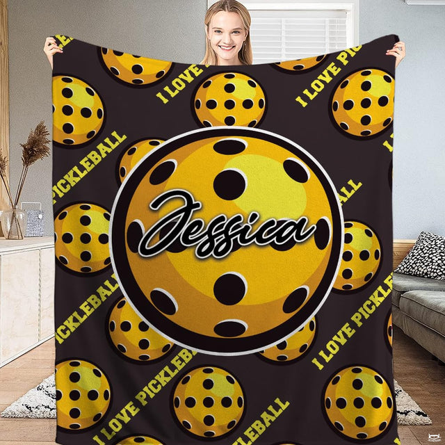 Yellow perforated pickleball pattern with central badge, view 2.