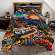 Personalized Colorful Desert RV Sunset Scene Quilt Sets - Style #9