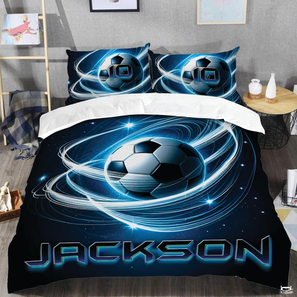 Custom Glowing Soccer Ball Trails Comforter Set, Machine Washable