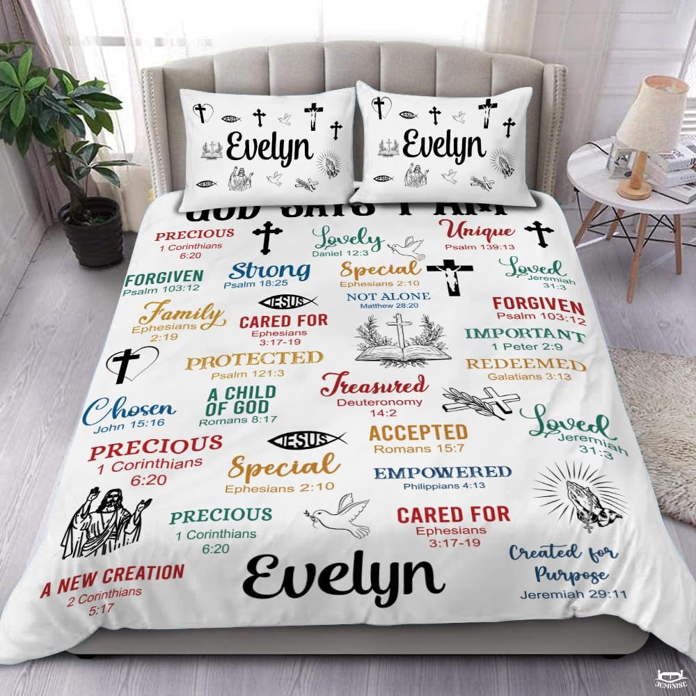 Christian Bedding Set – Inspirational Bible Verse Comforter – Religious Bedding for Women, Faith Gift for Mom, Daughter, Sister, Birthday & Religious Gifts (God Says I am #3)
