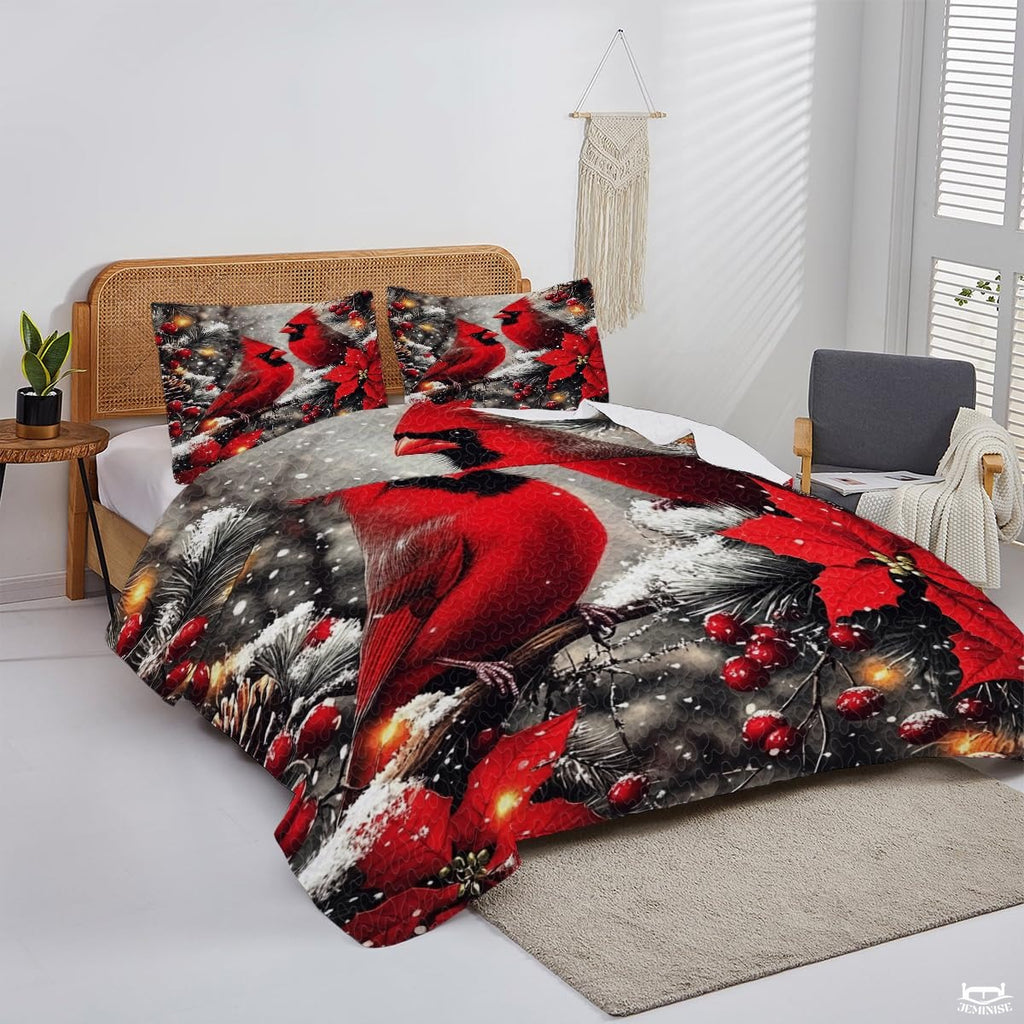 Christmas Cardinals on Snowy Branches Patchwork Winter Quilt
