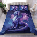 Purple galaxy dragon bedding in a bright bedroom