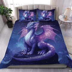 Purple galaxy dragon bedding in a bright bedroom