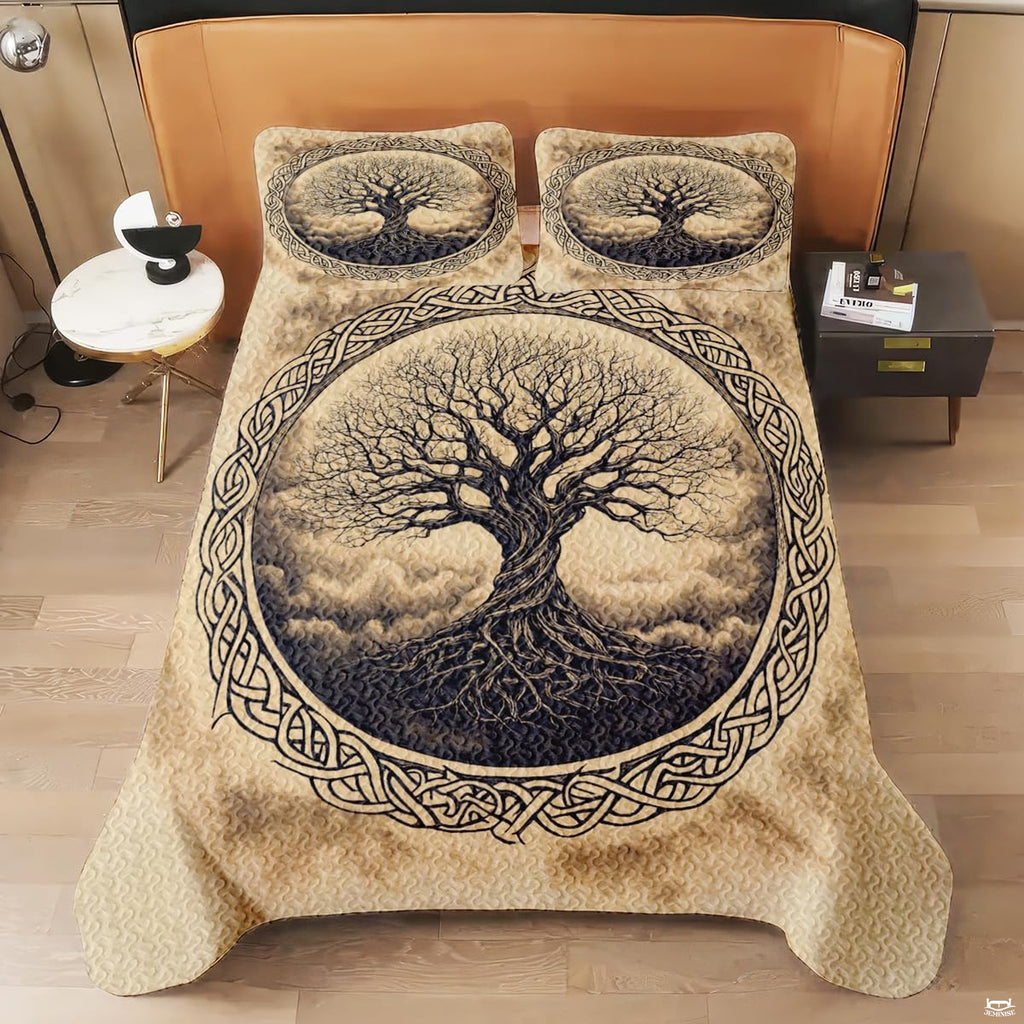 Roots and sprawling branches motif complementing vintage rustic bedroom ideas.