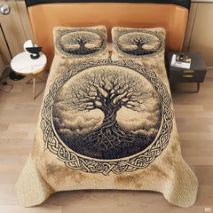 Roots and sprawling branches motif complementing vintage rustic bedroom ideas.