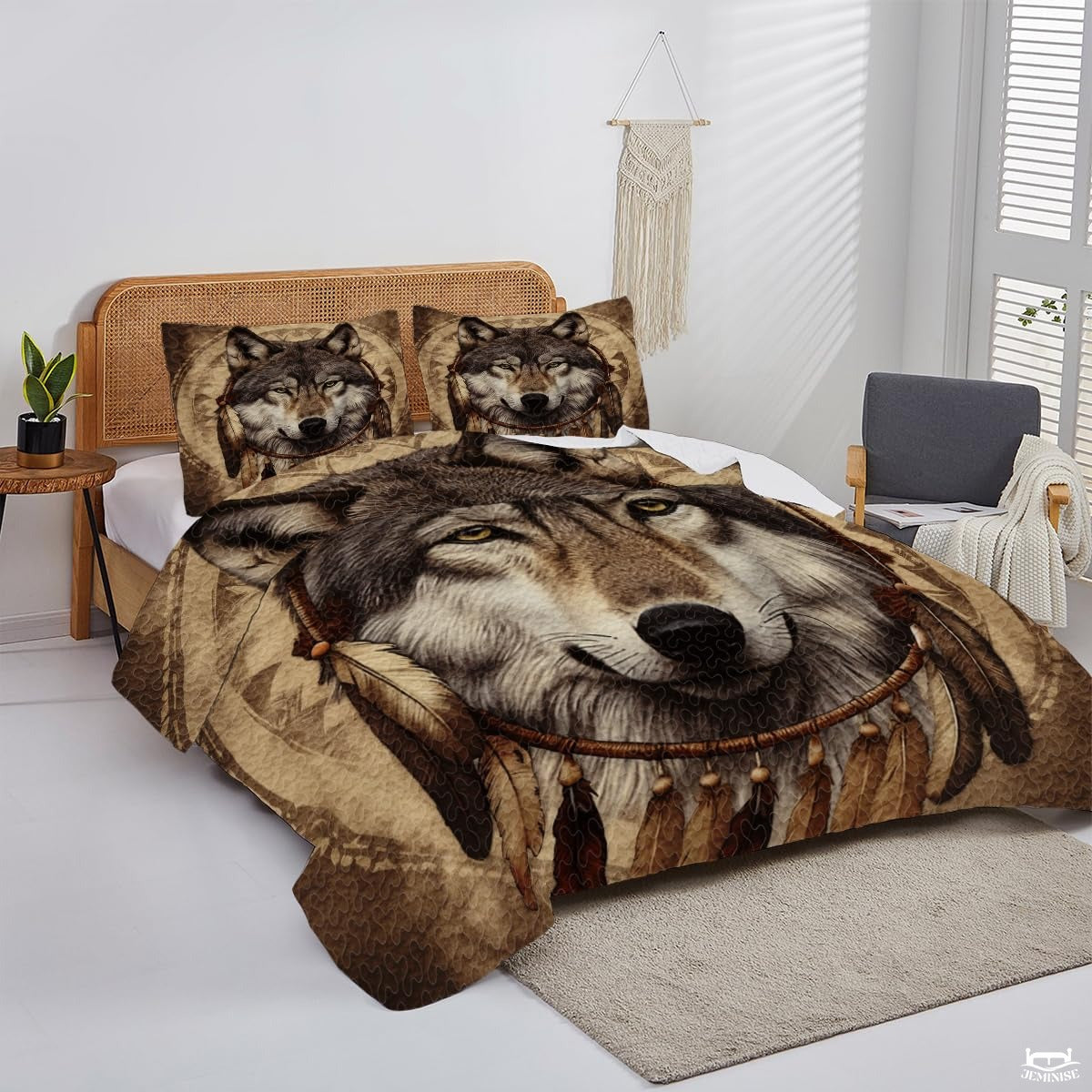 Personalized Wolf Head Framed By Dreamcatcher Comforter