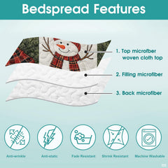 Folded presentation of snowman bedding set exhibiting vibrant seasonal colors and clear graphic print.