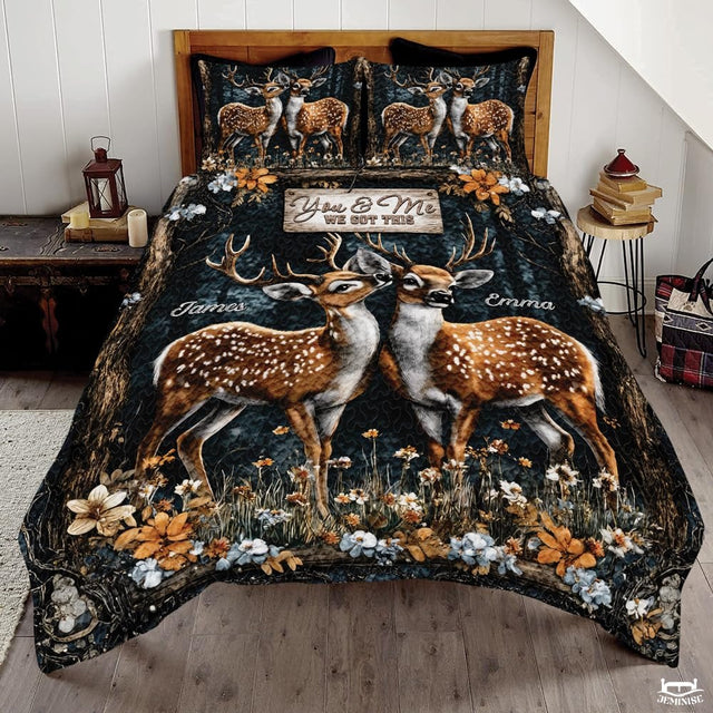 Personalized Wildlife and Romance Two Deer Standing in a Forest Comforter