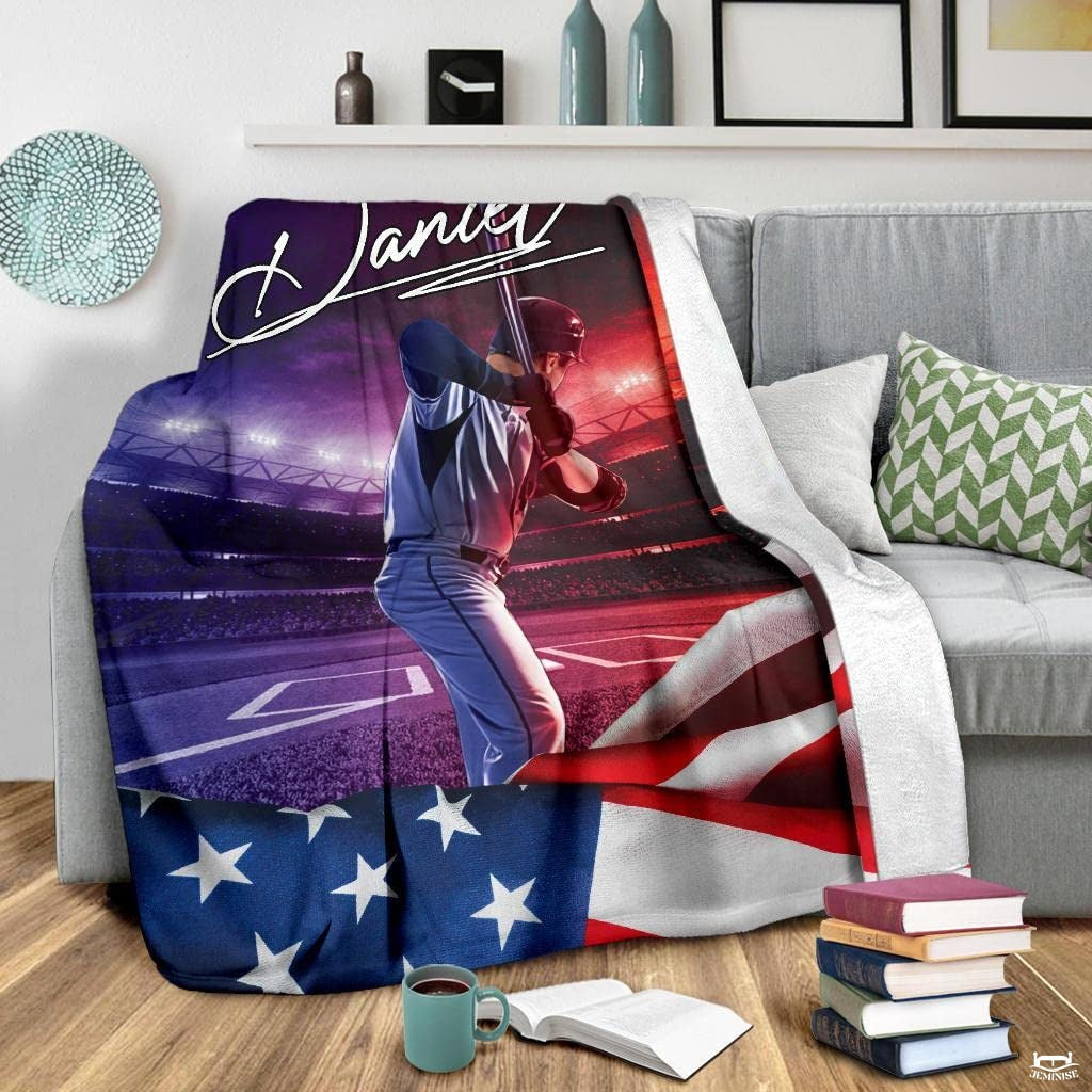 Custom Name Catcher Batter Baseball Baseball Throw, Baseball Blanket Gift Baseball Bedding Gift for Adult, Christmas New Years Gift for Baseball Player, Pitcher Gift (Baseball Design 07)