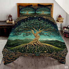 Celtic and Fantasy Quilt Set with Twisting Tree Trunk And Exposed Roots