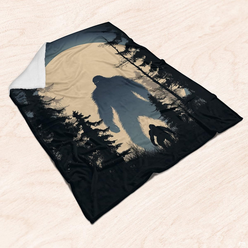 Detailed view of pine trees and lunar glow print reproduction.