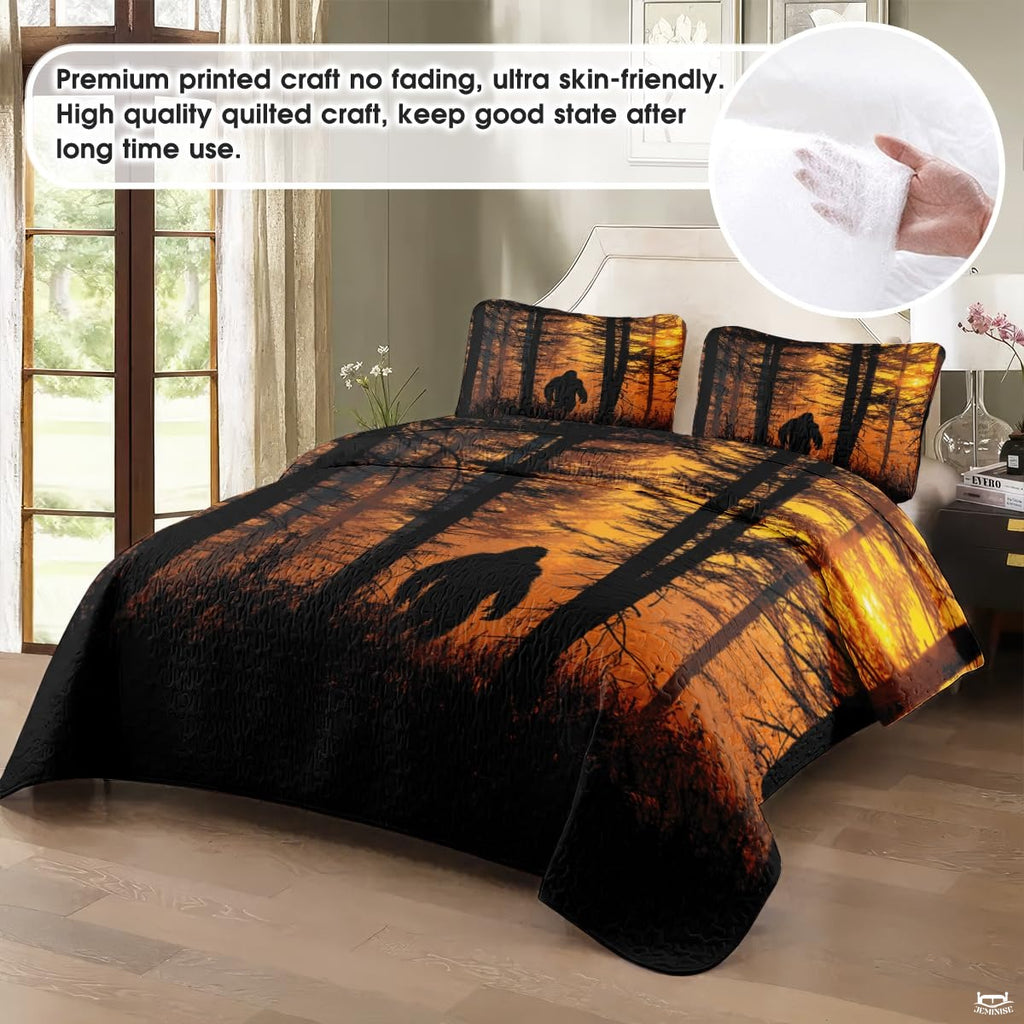 Personalized Bigfoot Sunset Forest Silhouette Quilt Sets