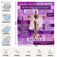 Custom Purple Floral Cross with Butterflies Blanket, Machi - Design 14