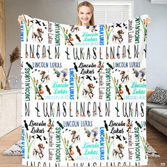 Duck hunting bed spread motif displaying flying mallard ducks, hunting dogs, and cattail illustrations.