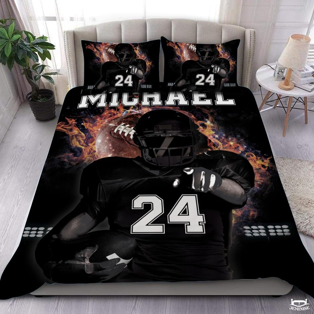Custom Football Player with Burning Ball Comforter and American Football