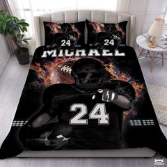 Custom Football Player with Burning Ball Comforter and American Football