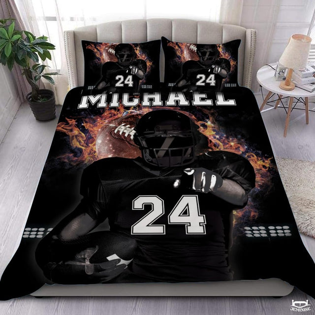 Custom Football Player with Burning Ball Comforter and American Football