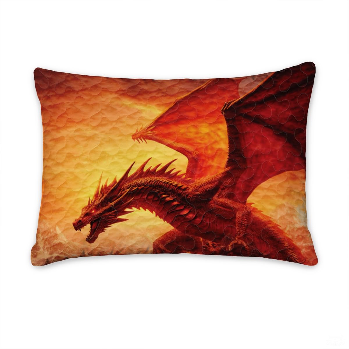 Fantasy Winged Dragon Comforter Set with Volcanic Eruption And Bedroom