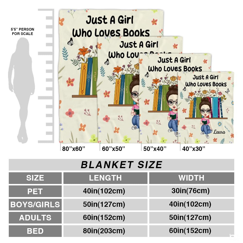 Personalized Girl Reading in Front of Book Bookshelf Throw - Design 8