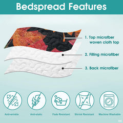 Full bedroom display of teal slate maple leaf bedding set in a rustic country home setting