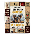 Yorkshire Terrier dog collage blanket flat product display.