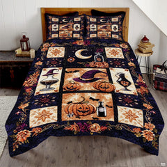 Witch Throw Quilt Set – Vintage Gothic Style Fall Bedspread for Autumn Bedroom Decor, Halloween Witch Bedding with Magical Patchwork Pattern, Soft Lightweight Quilt, Twin, Full, Queen Sizes (Color 3)