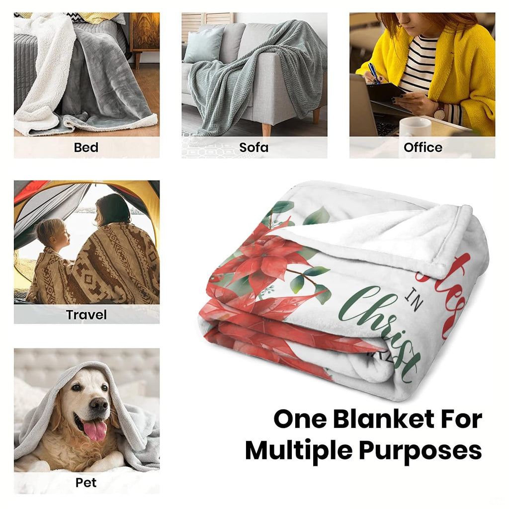 Multi-purpose lifestyle display panels with folded poinsettia blanket.