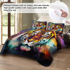 Color splash tiger artwork displayed in a bedroom