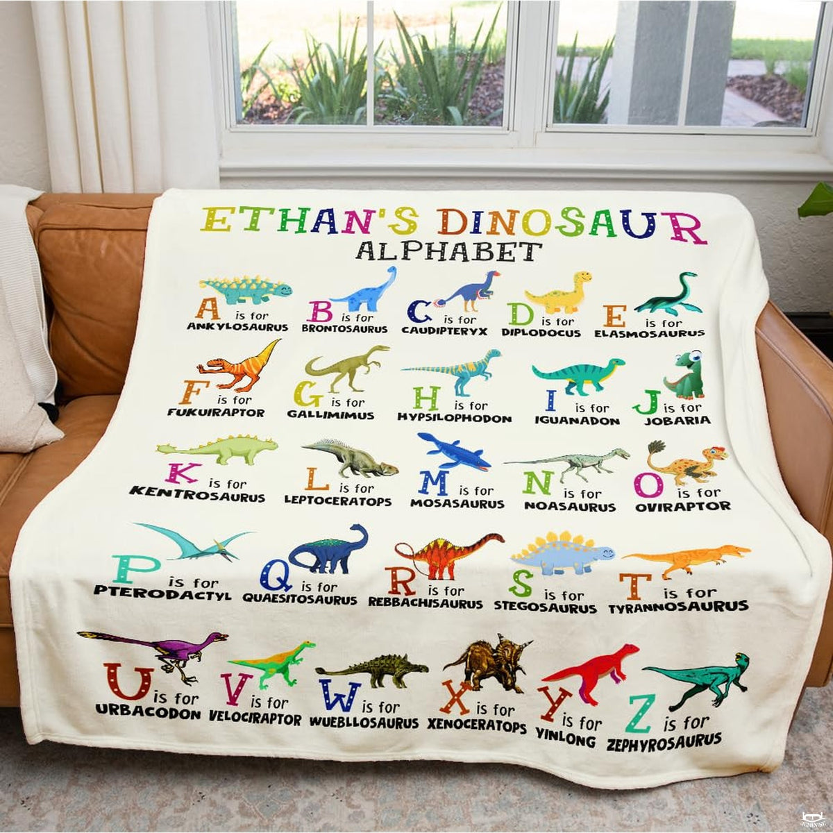 Detailed view of cheerful cartoon thematic accent thematic accent illustrations and friendly prehistoric characters on...