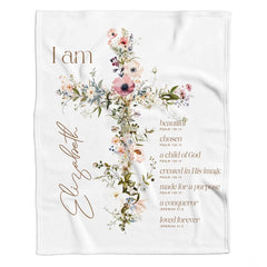 Personalized Floral Cross Personalized Text Blanket, Lightweight