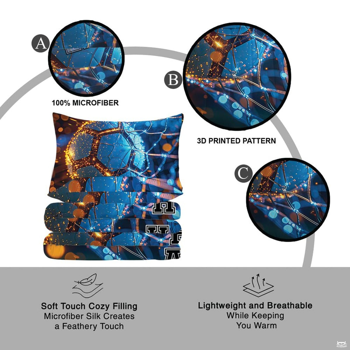 Overhead perspective of soccer bedding arranged neatly across a mattress with energetic room decor