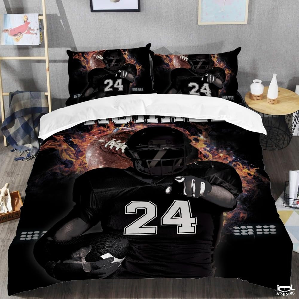 Custom Football Player with Burning Ball Comforter and American Football