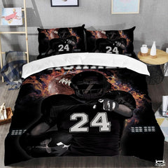 Custom Football Player with Burning Ball Comforter and American Football
