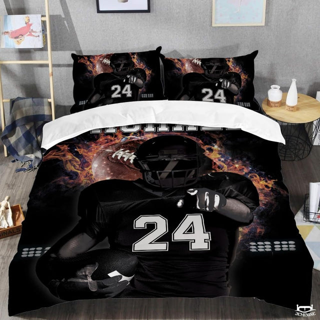 Custom Football Player with Burning Ball Comforter and American Football
