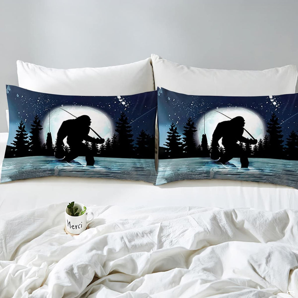 Rustic fishing bedding set displayed across a nature themed bedroom thematic accent.